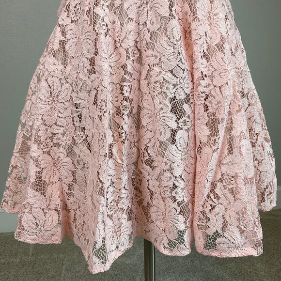 Avery G Sleeveless Lace Mini Fit Flare Halter Cocktail Party Dress Pink Size 10 - Picture 7 of 11